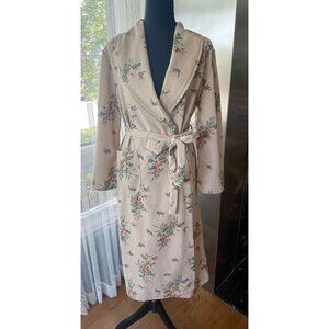 Vintage 70s house dress, light taupe with orange and green floral, light weight